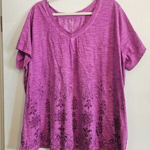 St' John's Bay 2X 100% Cotton Magenta Embellished T-shirt